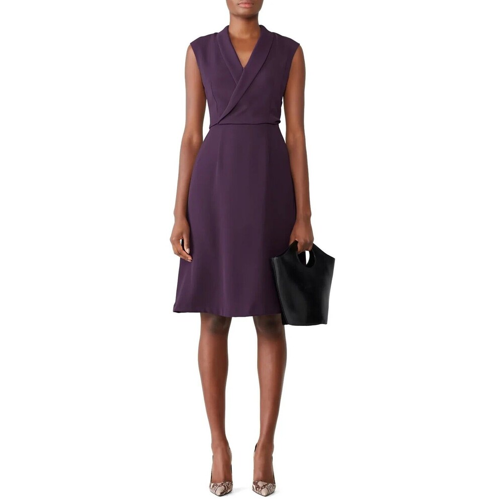 OF / MERCER Allen Fit Flare Knee Dress 2 Blackberry Purple Crepe Cap Sleeve A1